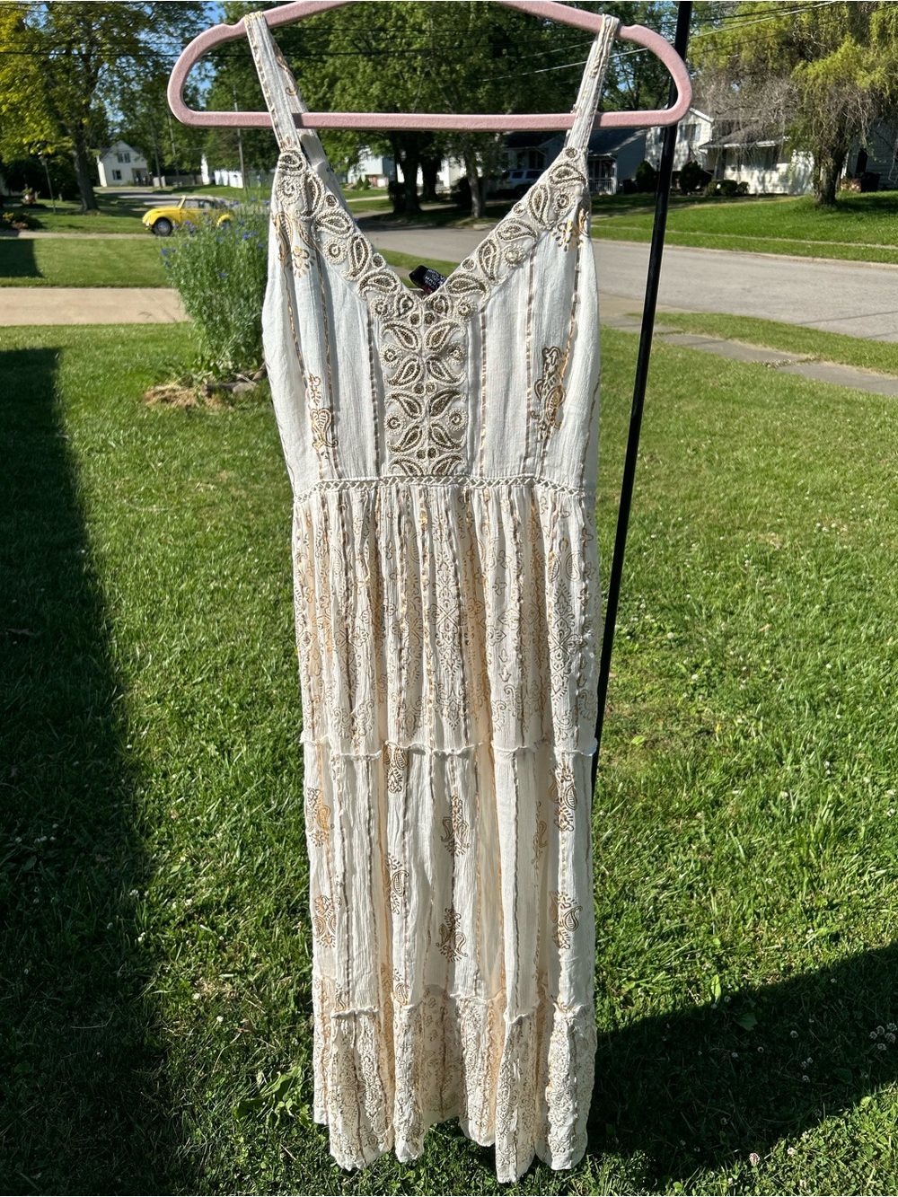 NWT Anthropologie Me 2 Magic Boho Goddess Cream and Gold Sundress